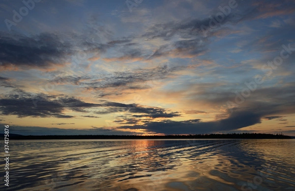 Obraz Sunset panorama lake. Panoramic sky