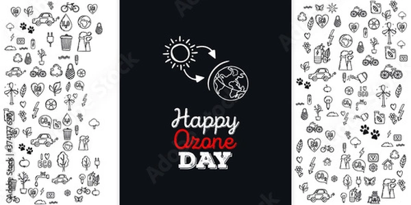 Fototapeta Set of Hand draw Ozone day Doodle backgrounds. Objects from a Environment and Earth.