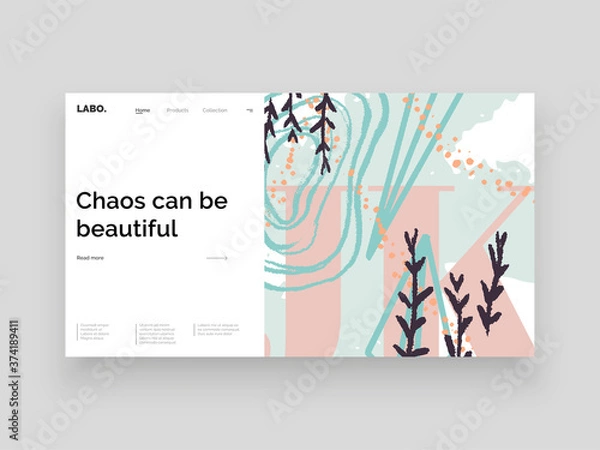 Fototapeta Abstract homepage illustration. Colorful lines, spots and dots. Decorative backdrop. Hand drawn texture, decor elements and shapes. Eps10 vector.