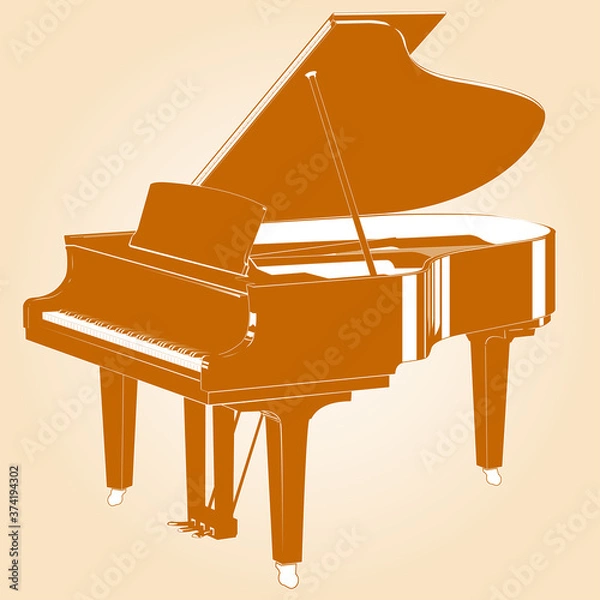 Fototapeta Silhouette of a grand piano.Vector illustration.