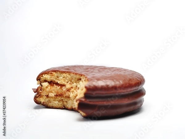 Fototapeta Choco Pie Chocolate isolated on white background. Choco Pie coated snack