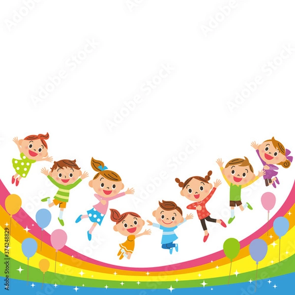 Fototapeta 虹の上をジャンプする子供達