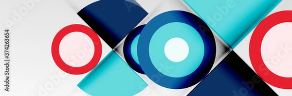 Obraz Bright color circles, abstract round shapes and triangles composition with shadow effects. Vector modern geometric design template