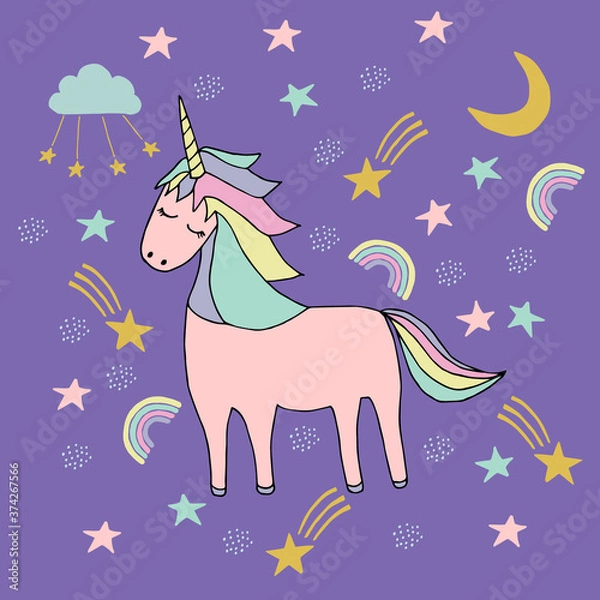 Obraz unicorn doodle color 4