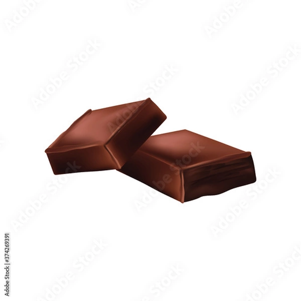 Fototapeta Two chocolate piece square vector and png isolated on white background 