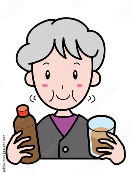 Fototapeta うがい薬でうがいをするおばあさん（上半身）