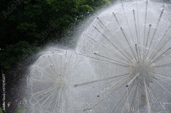 Fototapeta Fountain ball. Water jets in the shape of a dandelion.