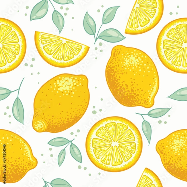 Fototapeta Fresh citrus lemon pattern design. vector illustration