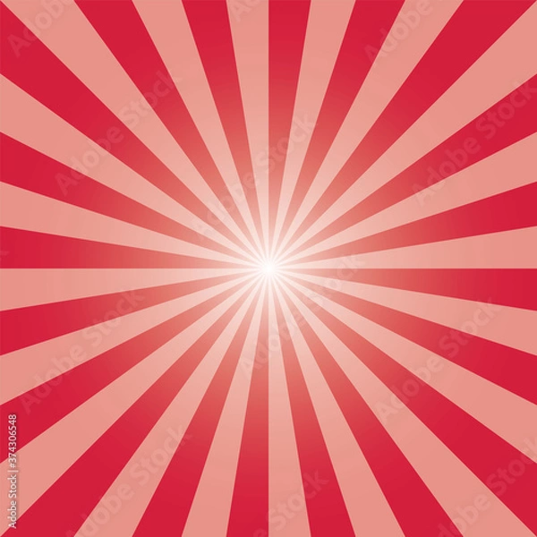 Fototapeta Red sunburst backdrop. Sun rays pattern. Sun rays pattern. Raspberry red sunbeam background design for various purposes.