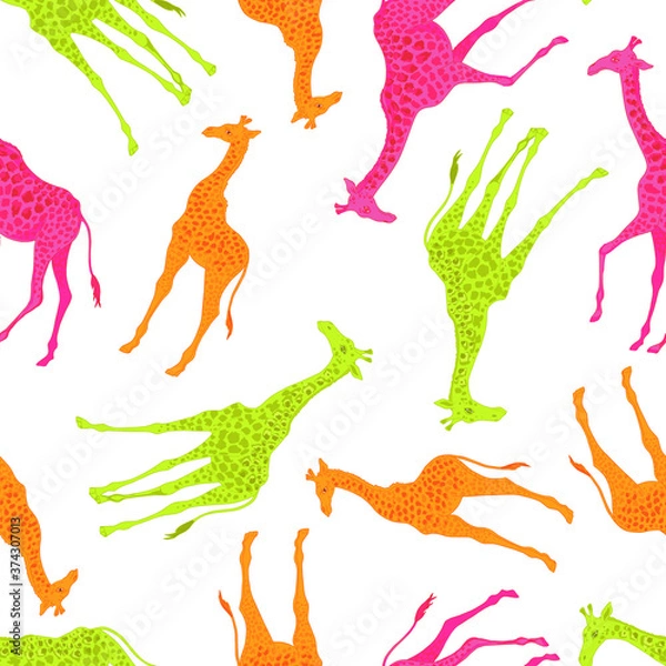 Obraz Vector neon cute illustration of giraffes seamless pattern