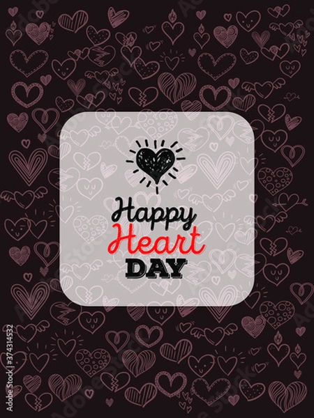 Obraz Set of Hand draw Heart day Doodle backgrounds. Objects from a Heart.