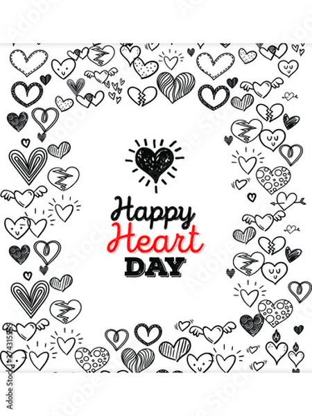 Obraz Set of Hand draw Heart day Doodle backgrounds. Objects from a Heart.
