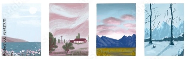 Fototapeta Set of posters for winter, spring, summer and autumn. Abstract illustration of four seasons.