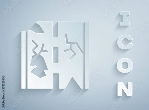 Fototapeta Paper cut Broken road icon isolated on grey background. Paper art style. Vector.