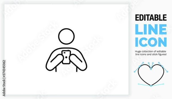 Obraz Editable line icon of a stick figure on his phone