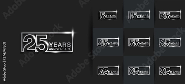 Fototapeta Anniversary logotype set with silver color on black background. vector design for celebration purpose, greeting, invitation card and special event