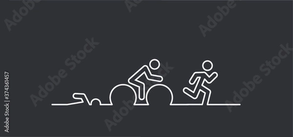 Fototapeta Triathlon line pattern seamless Triatlon route Training for triathletes Sports for swimming, cycling and running pictogram Quote run, bike and swim pattern Funny vector bicycle icons symbol Triathlete