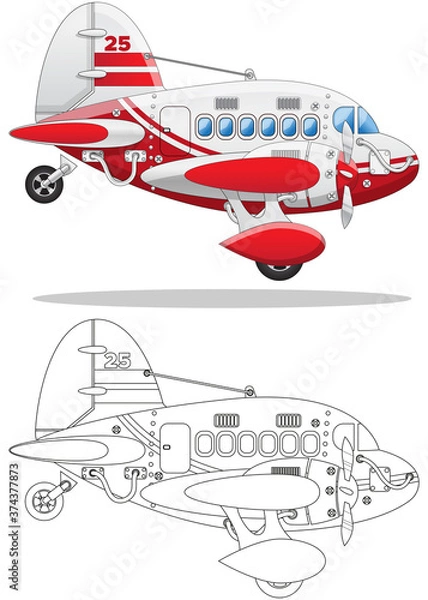Fototapeta Passenger plane. Side view. Isolated on white background. Vector illustration.
