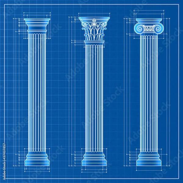 Obraz classic columns blueprint sketch, vector