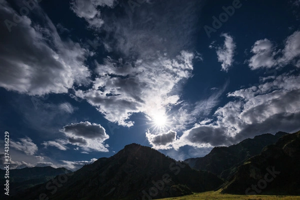 Fototapeta Mountain landscape with clouds. altai republic