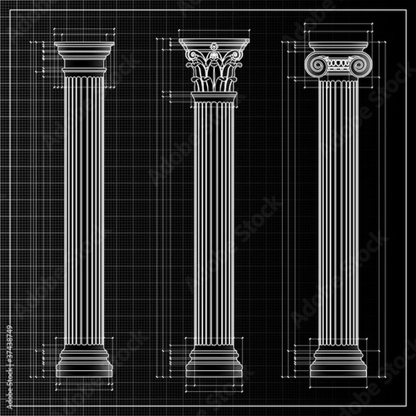 Fototapeta classic columns background sketch, vector
