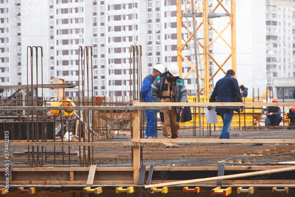 Fototapeta construction site and workers