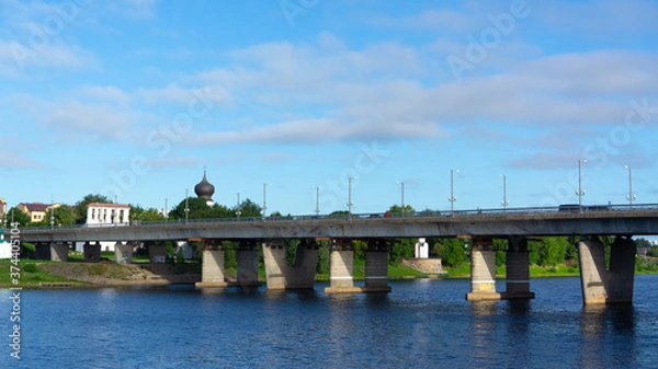 Fototapeta View of the Olginsky bridge on a sunny day. 