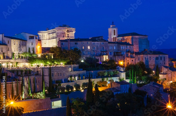 Obraz Gordes, France illuminated at night
