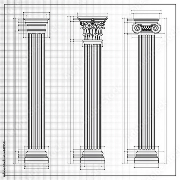 Fototapeta Classic columns sketch, vector