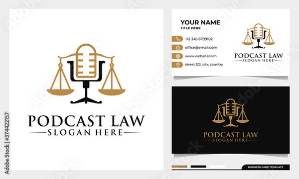 Fototapeta attorney and law, justice Podcast mic logo design with business card template