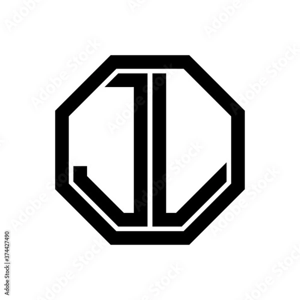 Fototapeta JL initial monogram logo, octagon shape, black color