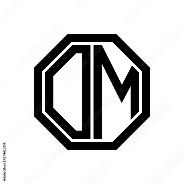 Fototapeta OM initial monogram logo, octagon shape, black color