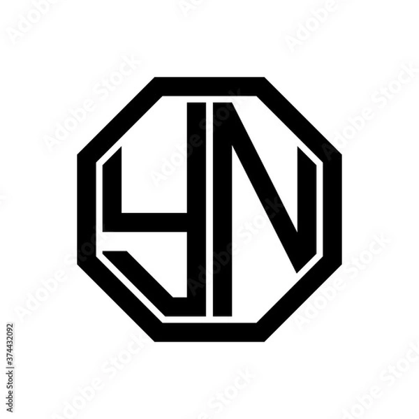 Obraz YN initial monogram logo, octagon shape, black color