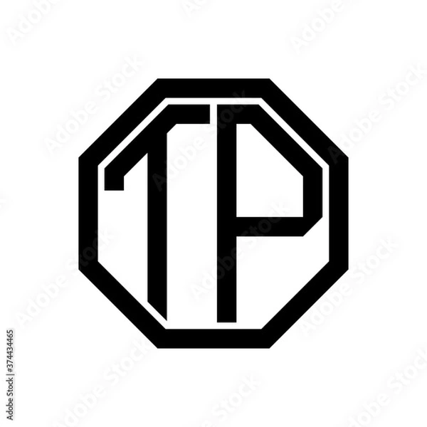 Fototapeta TP initial monogram logo, octagon shape, black color