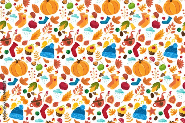 Obraz Autumn pattern with cute fall symbols ornament