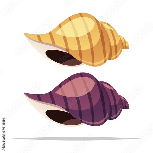 Fototapeta Kreskówka muszli ślimaków morskich wektor ilustracja na białym tle