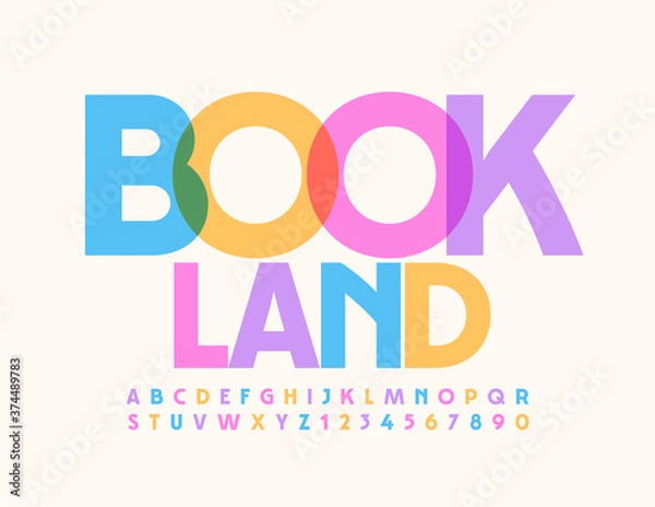 Fototapeta Vector bright concept Book Land. Elegant artistic Font. Colorful creative Alphabet Letters and Numbers