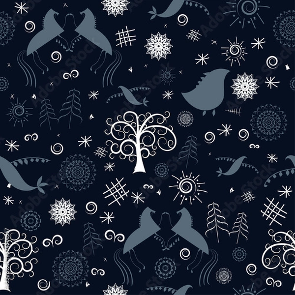 Obraz Seamless pattern, hand drawn north folk ornament, vector illustration