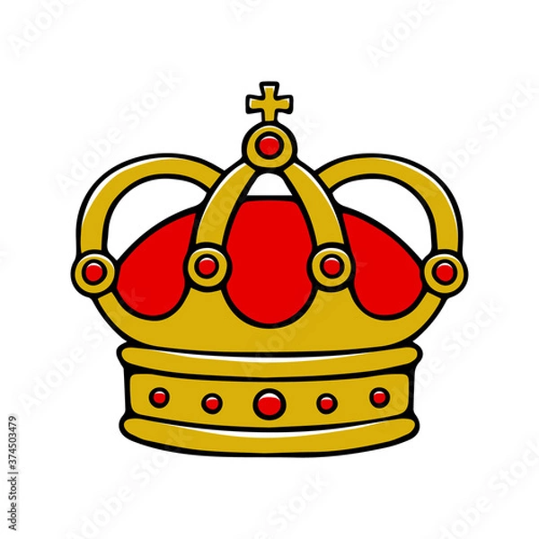 Fototapeta Hand drawn gold and red crown vector on white background