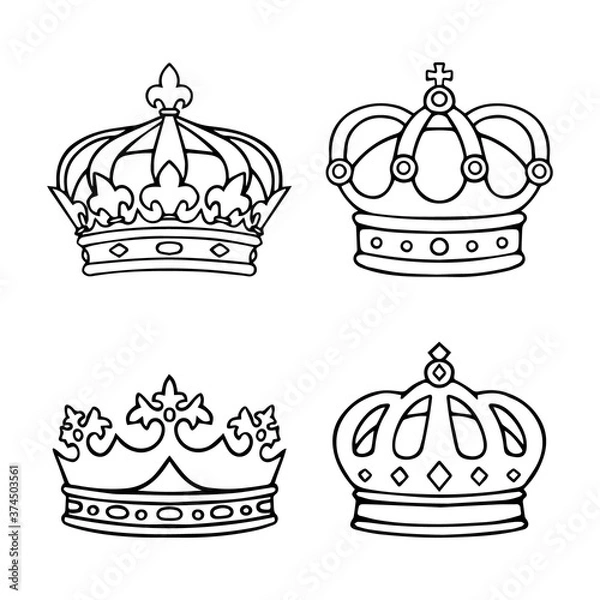 Fototapeta Hand drawn crowns vector set on white background
