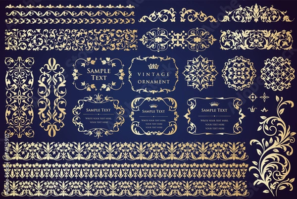 Obraz Vintage ornament set. borders and frames. 