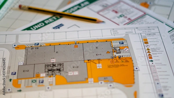 Obraz Flucht- und Rettungsplan mit Bleistift