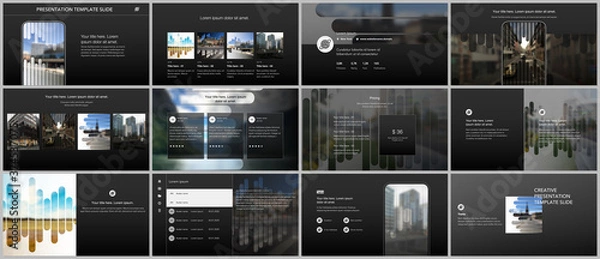 Obraz Szablony wektorowe do projektowania stron internetowych, prezentacji, portfolio. Szablony do prezentacji slajdów, ulotek, ulotek, broszur, raportów. Szablon tła z liniami, miejsce na zdjęcia do projektowania biznesowego.