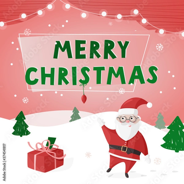 Obraz Merry Christmas colorful poster, greeting card. Vector illustration with Santa Claus.