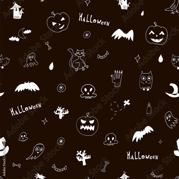 Fototapeta Halloween hand drawn vector line doodle seamless pattern