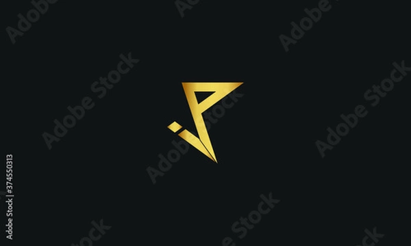 Obraz i, P, iP Letter with Star Logo Template vector icon illustration design. Modern Star logo in elegant style with Black Background.
