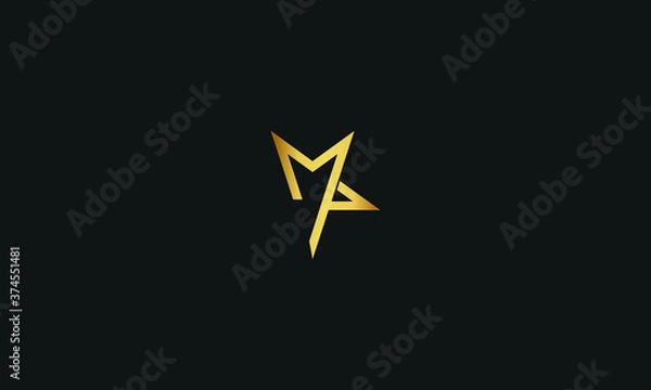 Fototapeta M, P, PM, MP Letter with Star Logo Template vector icon illustration design. Modern Star logo in elegant style with Black Background.
