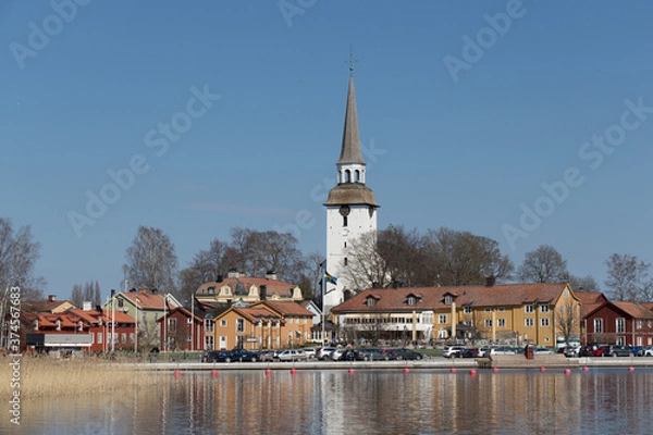 Fototapeta Mariefred, Sweden - April 20 2019: the view of swedish town Mariefred by lake Malaren on April 20 2019 in Mariefred, Sweden.