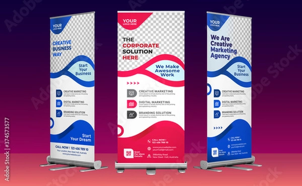 Fototapeta Corporate Roll Up Banner Design with 3 Concepts
