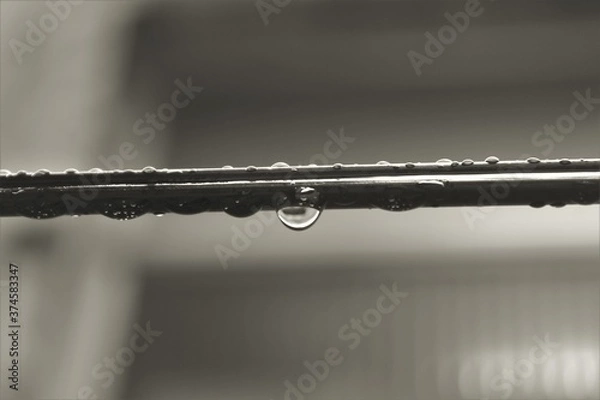 Obraz gotas de chuva no varal.